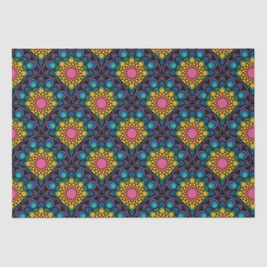 Rainbow Floral Fountain Mandala Art Deco Scallop Tissuepapier (Voorkant)