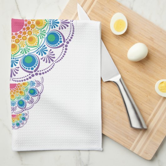 Rainbow Floral Fountain Sierstip Mandala Theedoek (Quarter Fold)