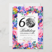 Rainbow Floral Garden Foto 60e verjaardagsfeest Kaart (Voorkant)