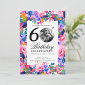 Rainbow Floral Garden Foto 60e verjaardagsfeest Kaart (Staand voorkant)