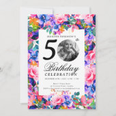 Rainbow Floral Garden Photo 50th Birthday Party Kaart (Voorkant)