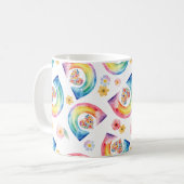 Rainbow Floral Heart Mok – Bright Waterverf Gift (Voorkant links)