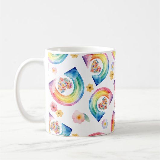 Rainbow Floral Heart Mok – Bright Waterverf Gift (Links)