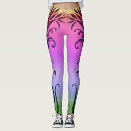 Rainbow Floral Ink Design Leggings