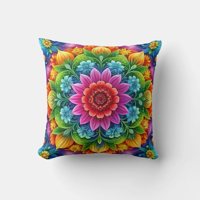 Rainbow Floral Kussen (Voorkant)