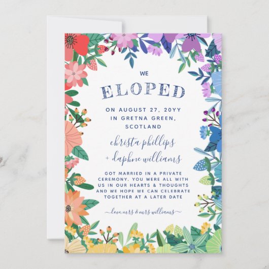 Rainbow Floral Lijst LGBT We Eloped Aankondiging (Voorkant)