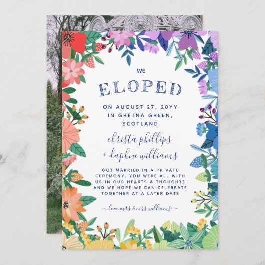 Rainbow Floral Lijst LGBT We Eloped Aankondiging (Voorkant / Achterkant)