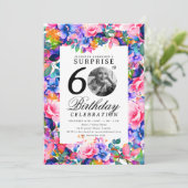 Rainbow Floral Photo SURPRISE 60e verjaardag Kaart (Staand voorkant)