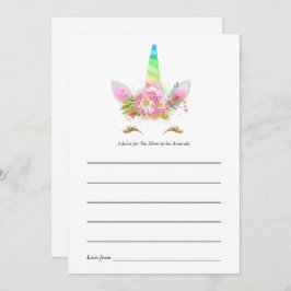 Rainbow Floral Unicorn Baby shower Advice Kaart