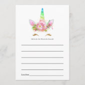 Rainbow Floral Unicorn Baby shower Advice Kaart (Voorkant)