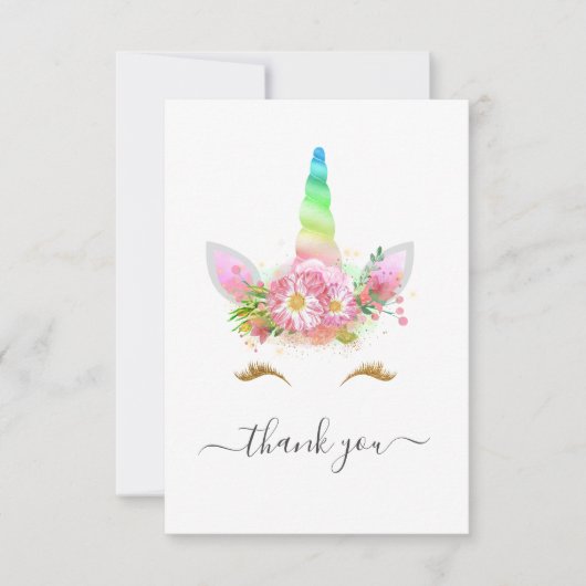 Rainbow Floral Unicorn Baby shower Bedankkaart (Voorkant)