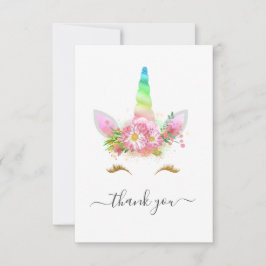 Rainbow Floral Unicorn Baby shower Bedankkaart