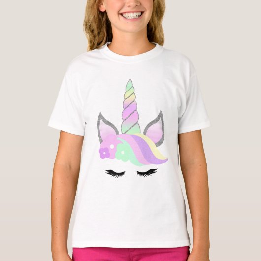 Rainbow Floral Unicorn Kinder T-shirt (Voorkant)