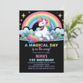 Rainbow Floral Unicorn Verjaardag Uitnodigingen (Staand voorkant)
