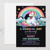 Rainbow Floral Unicorn Verjaardag Uitnodigingen (Voorkant / Achterkant)
