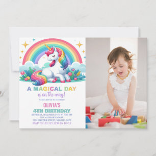 Rainbow Floral Unicorn Verjaardag Uitnodigingen Fo