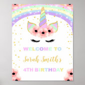 Rainbow Floral Unicorn Verjaardagsfeest Welkomstbo Poster (Voorkant)