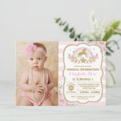 Rainbow Floral Unicorn verjaardagsfeestje uitnodig Kaart (Staand voorkant)