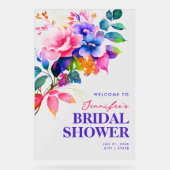 Rainbow Floral Waterverf Vrijgezellenfeest Welkom Acryl Bord (Voorkant)