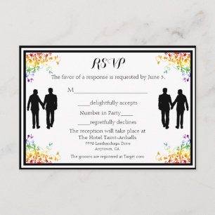 Rainbow Flourish Gay Wedding RSVP-kaart RSVP Kaartje