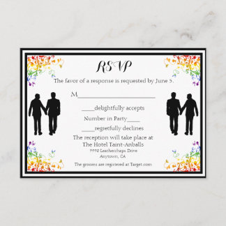 Rainbow Flourish Gay Wedding RSVP-kaart RSVP Kaartje