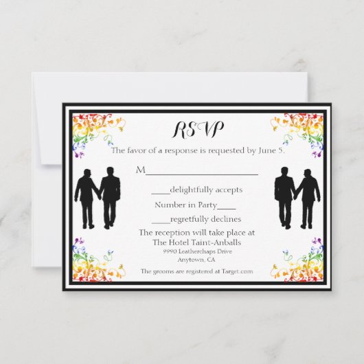 Rainbow Flourish Gay Wedding RSVP-kaart RSVP Kaartje (Voorkant)