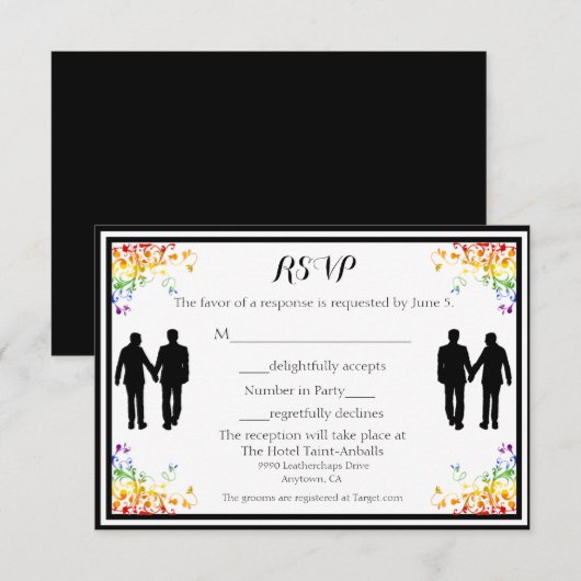 Rainbow Flourish Gay Wedding RSVP-kaart RSVP Kaartje (Voorkant / Achterkant)