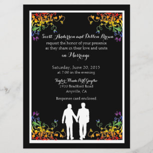 Rainbow Flourishes Gay Wedding Invitations Kaart