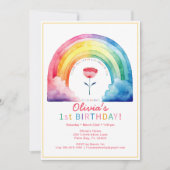 Rainbow Flower 1st Verjaardagsfeest Uitnodigen Kaart (Voorkant)