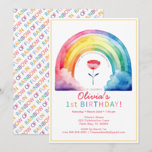 Rainbow Flower 1st Verjaardagsfeest Uitnodigen Kaart