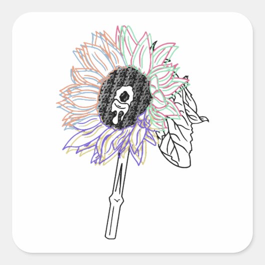 Rainbow Flower Funky Art Vierkante Sticker (Voorkant)