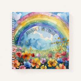 Rainbow Flower Garden Custom Naam Schetsboek Notitieboek