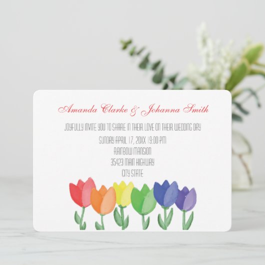 Rainbow FLOWER GAY Lesbian Wedding Kaart (Staand voorkant)