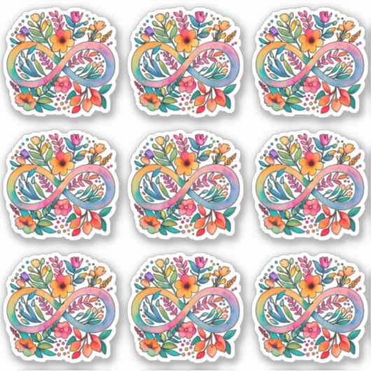 Rainbow Flower Infinity symbool | Autisme-acceptat Sticker (Voorkant)