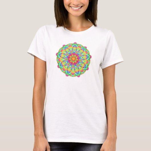 Rainbow Flower Mandala Boho T-Shirt (Voorkant)