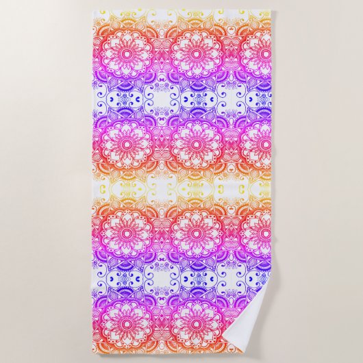 Rainbow Flower Mandala Pattern 2 Beach Towel Strandlaken (Voorkant)
