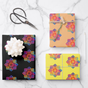 Rainbow Flower Mandala Pattern Trio Inpakpapier Vel
