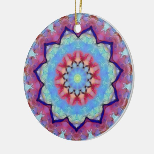 Rainbow Flower Mandala Ronde Ornament (Links)