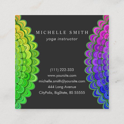 Rainbow Flower Mandala Vierkante Visitekaartje (Achterkant)