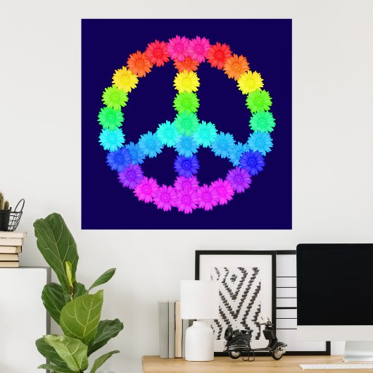 Rainbow Flower Peace Sign Poster (Thuiskantoor)