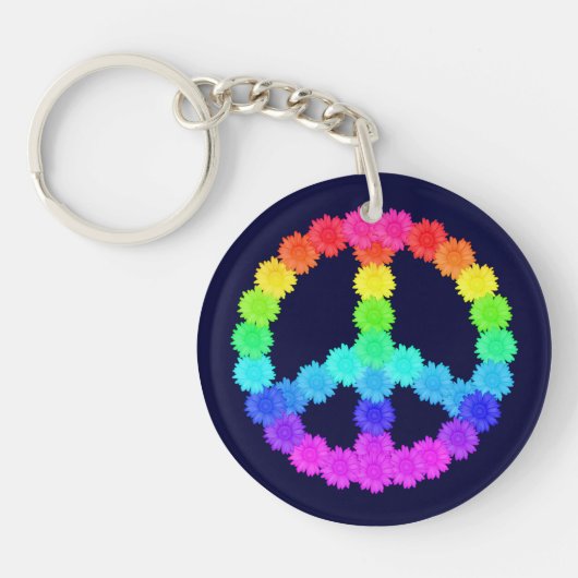 Rainbow Flower Peace Sign Sleutelhanger (Voorkant)