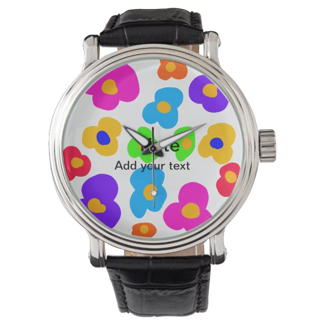 Rainbow flower pride liefde voeg naam tekst labtq  horloge (Voorkant)