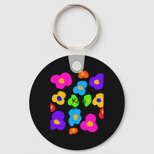 Rainbow Flower Pride Love Add Name Text Lqbtq Abst Sleutelhanger (Voorkant)