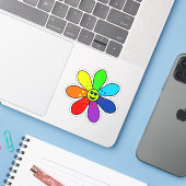 Rainbow Flower Vinyl Sticker (Laptop met iPhone)