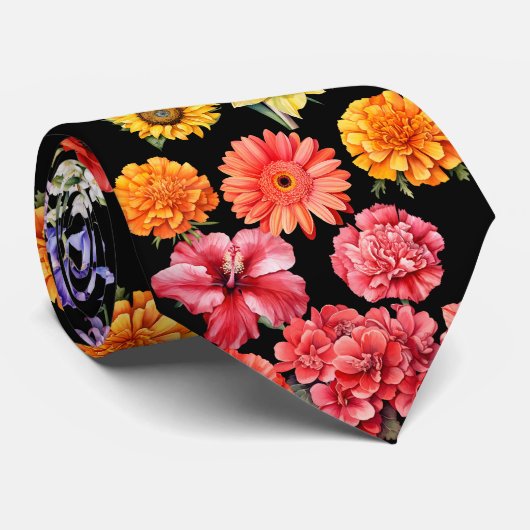 Rainbow Flowers Bloemen Stropdas (Opgerold)