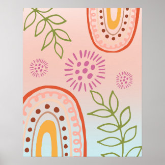 Rainbow Flowers Boho Abstract Poster