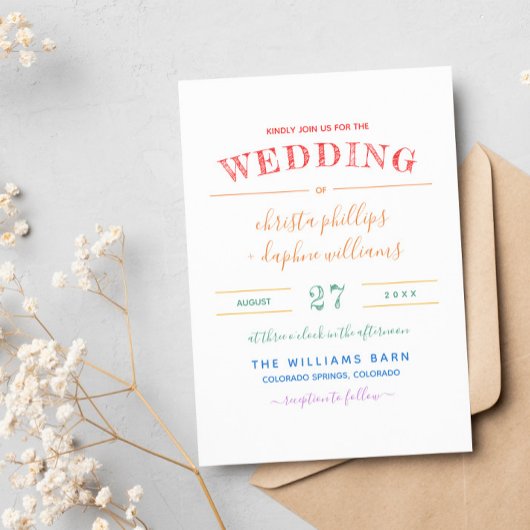 Rainbow Flowers Gay Lesbian Wedding Kaart