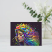 Rainbow Flowers & Hair Woman Briefkaart (Staand voorkant)