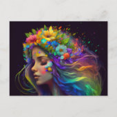 Rainbow Flowers & Hair Woman Briefkaart (Voorkant)