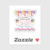 Rainbow Flowers Happy Birthday Square Sticker (Vel)